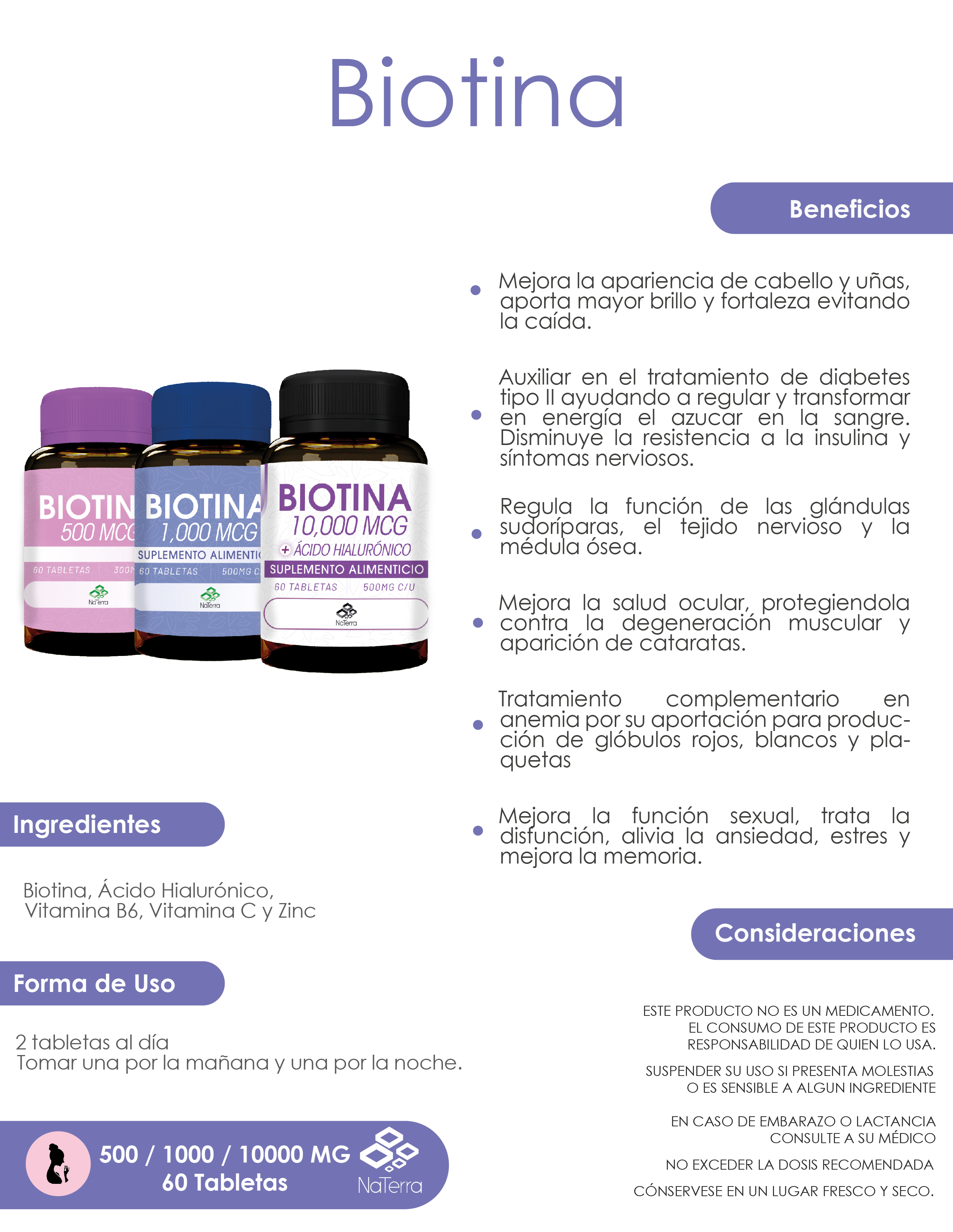 Biotina 500 NaTerra 60 Tabletas