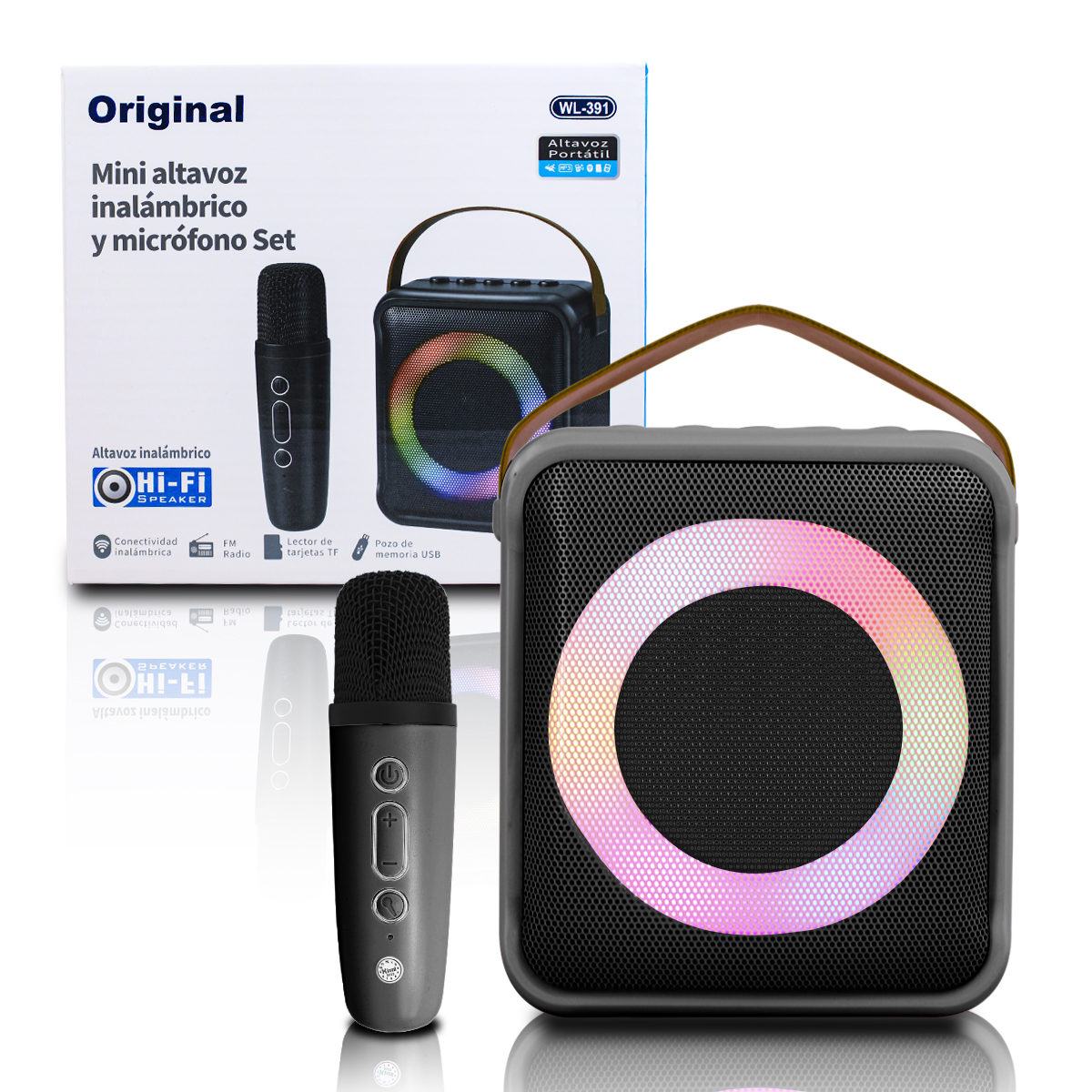 Mini Bocina 8w Karaoke Con Microfon Inalambrico Wl-391 color Negro 