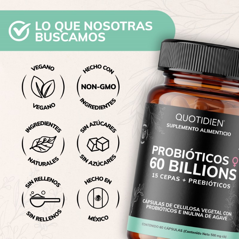 Suplemento Alimenticio Probioticos Mujer 60 Billion Inulina de Agave + Prebióticos Quotidien 60 cápsulas