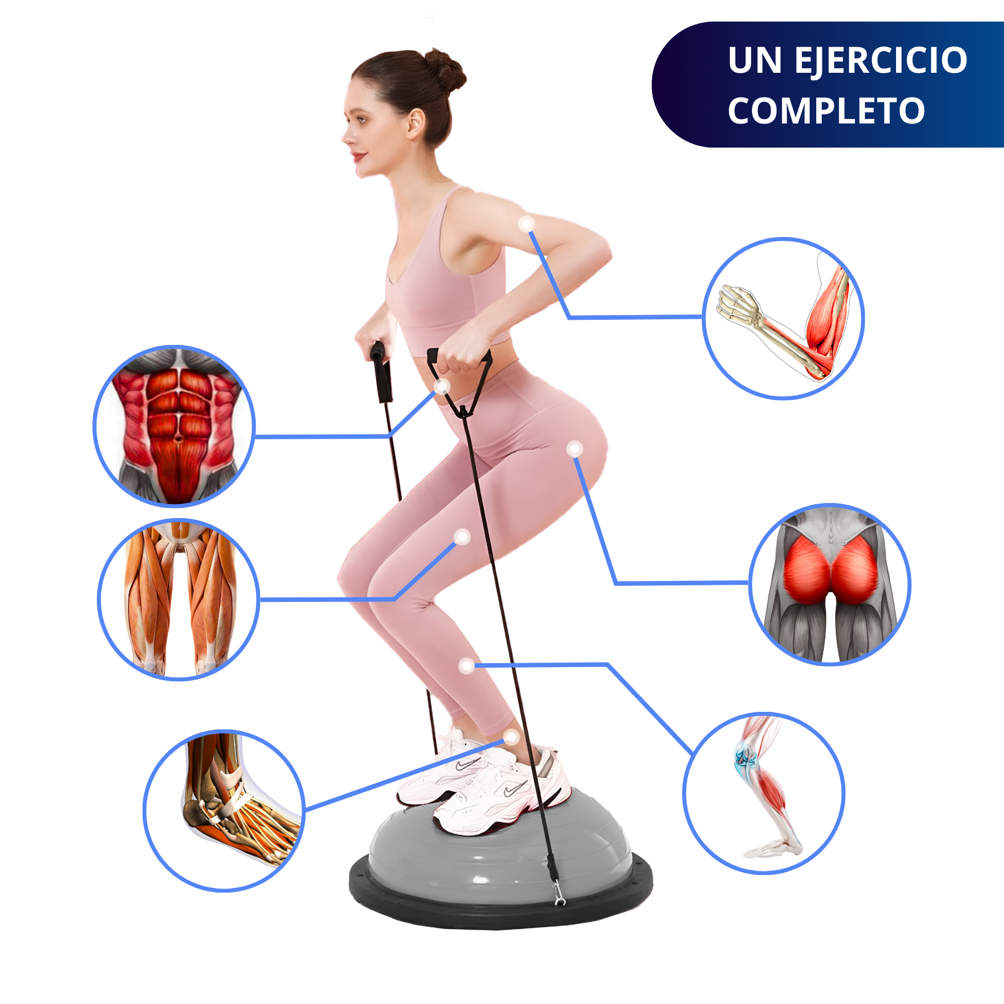 PELOTA PILATES YOGA EQUILIBRIO ECOMLAB CON LIGAS RESISTENCIA COLOR GRIS.
