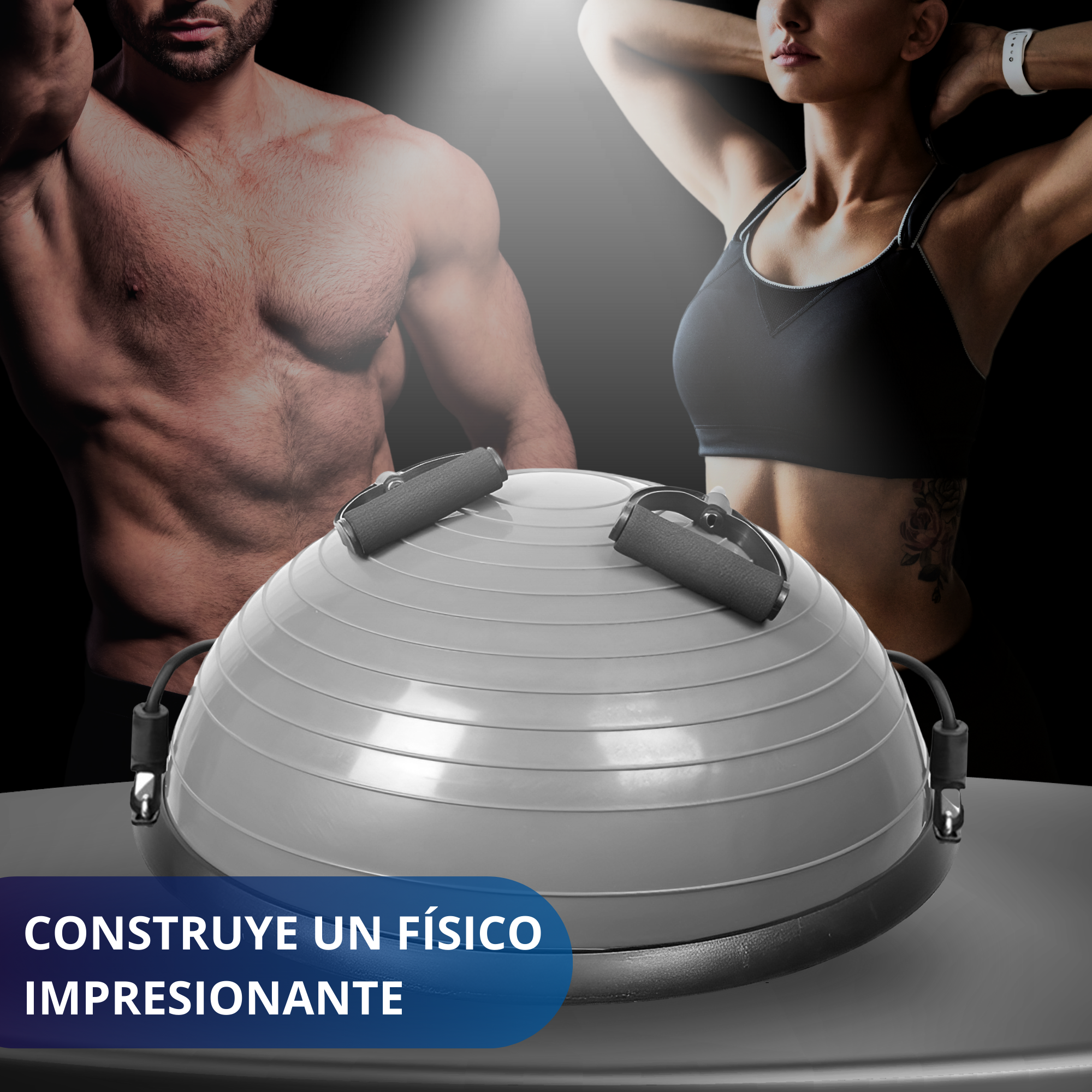 PELOTA PILATES YOGA EQUILIBRIO ECOMLAB CON LIGAS RESISTENCIA COLOR GRIS.