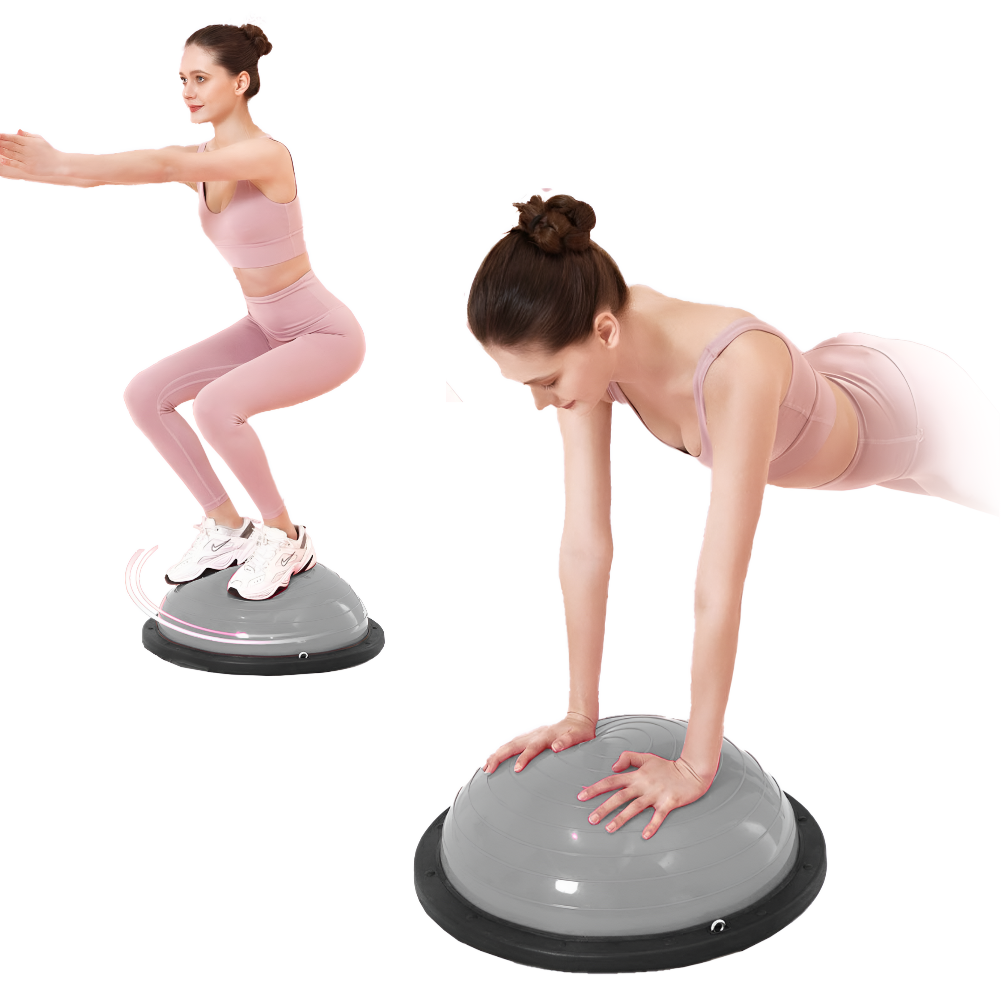 PELOTA PILATES YOGA EQUILIBRIO ECOMLAB CON LIGAS RESISTENCIA COLOR GRIS.