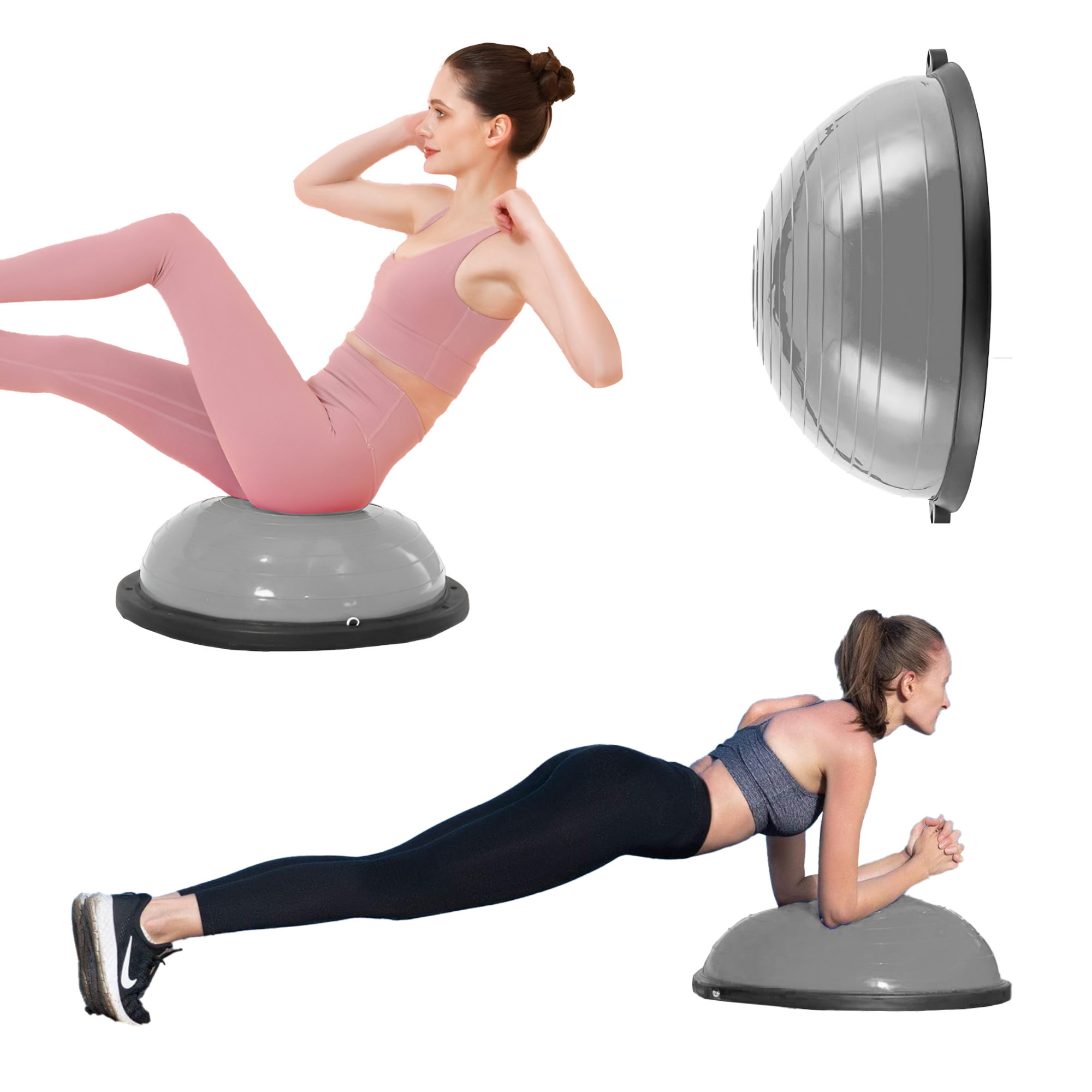 PELOTA PILATES YOGA EQUILIBRIO ECOMLAB CON LIGAS RESISTENCIA COLOR GRIS.