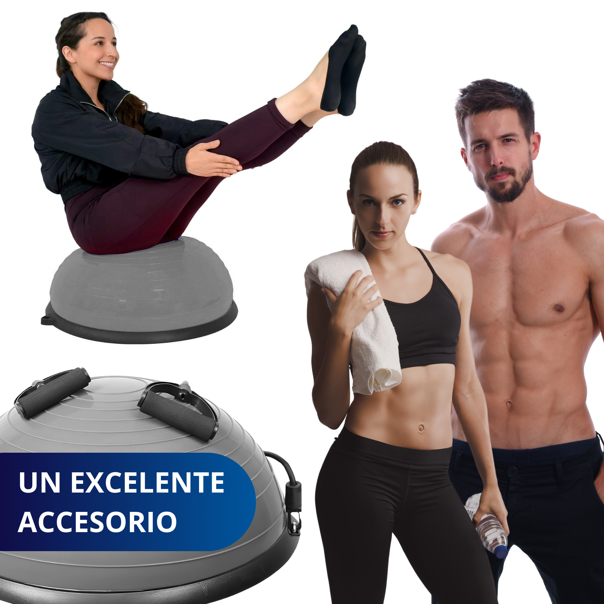 PELOTA PILATES YOGA EQUILIBRIO ECOMLAB CON LIGAS RESISTENCIA COLOR GRIS.