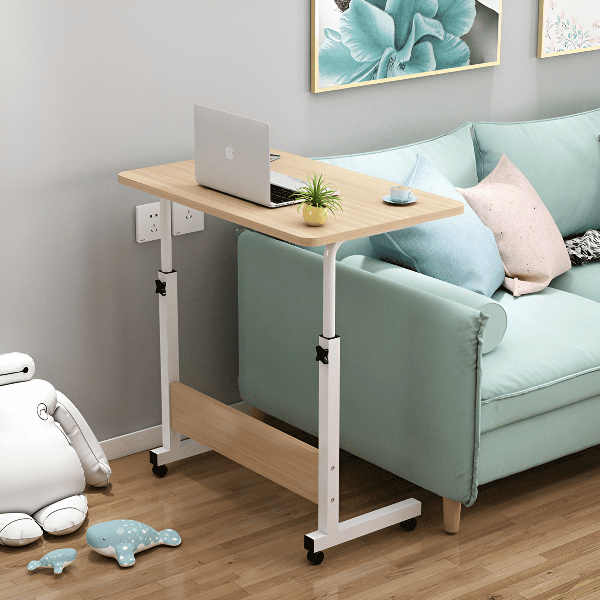 Mesa Lateral Minimalista Con Ruedas Ecomlab Altura Ajustable.