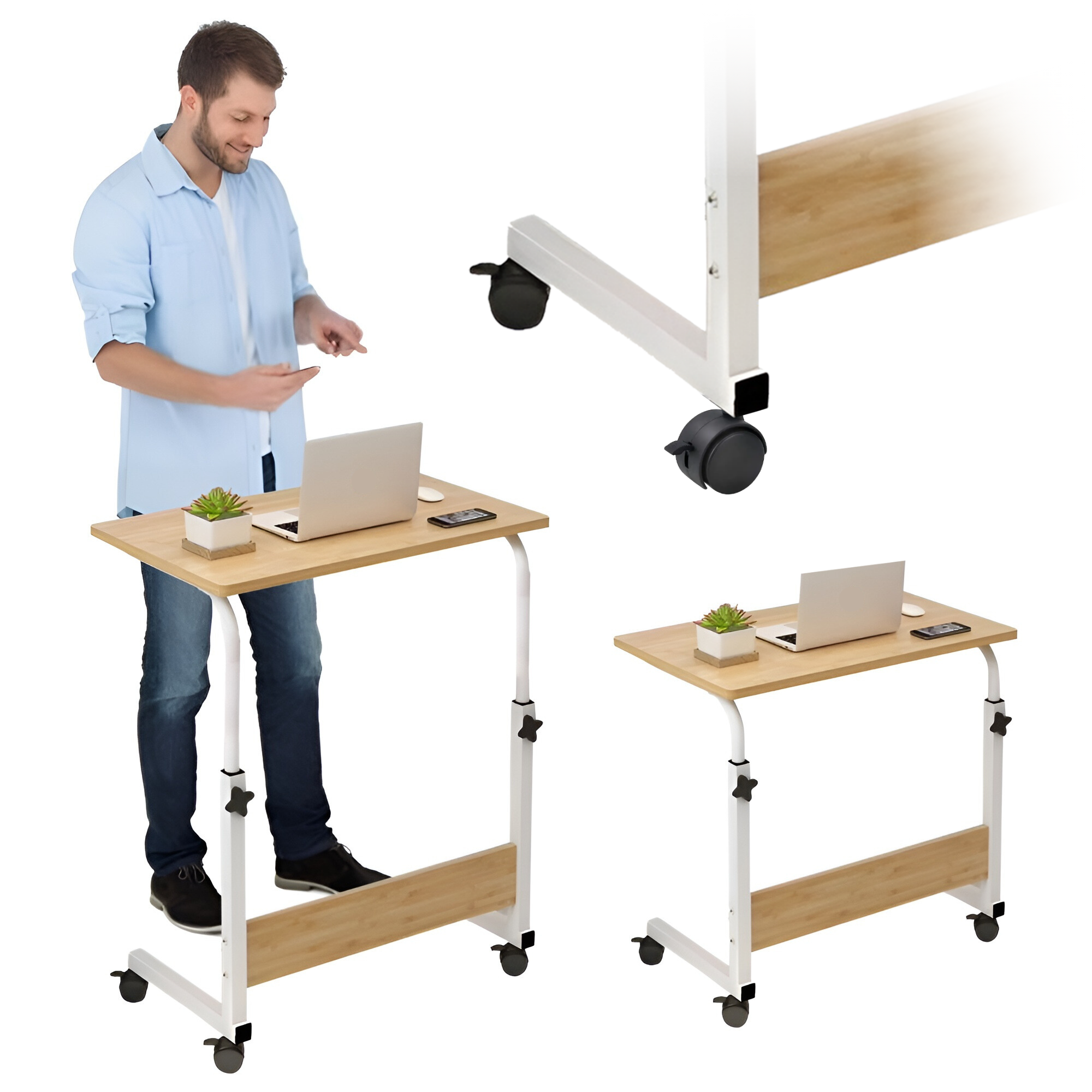 Mesa Lateral Minimalista Con Ruedas Ecomlab Altura Ajustable.