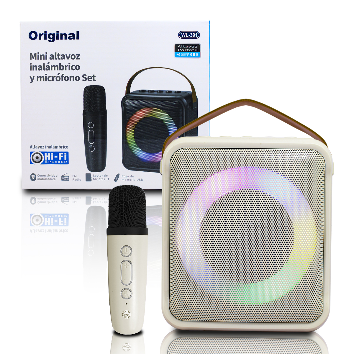 Mini Bocina 8w Karaoke Con Microfon Inalambrico Wl-391 color Beig