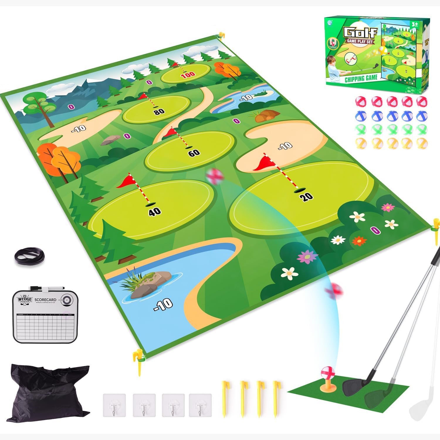 Juego de Golf para Niños con Tapete para Interiores con Pelotas - Verde.