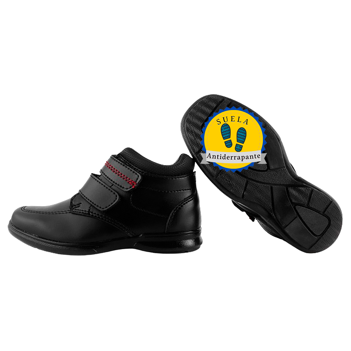Zapato Bota Negro Niño Escolar Cosido Arco Ortopédico Cómodo 4607-n