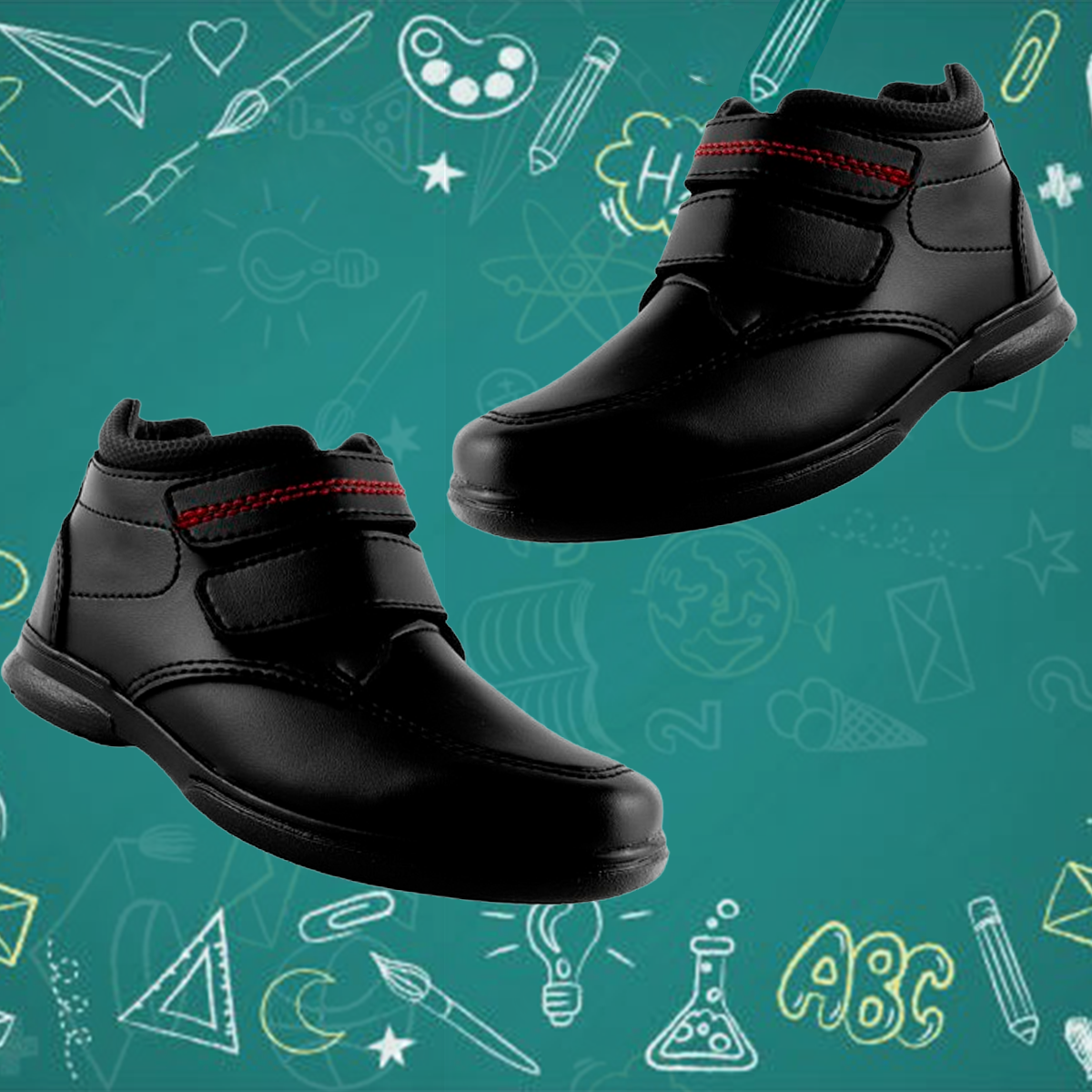 Zapato Bota Negro Niño Escolar Cosido Arco Ortopédico Cómodo 4607-n