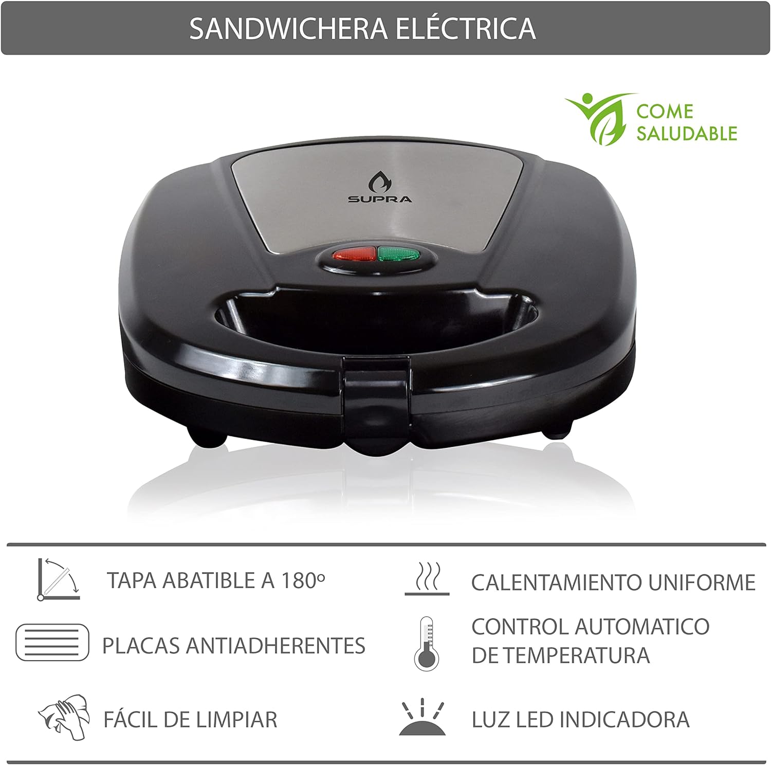 Sandwichera multifuncional 3 en 1 (Sandwichera, Waflera y Grill) Marca Supra.