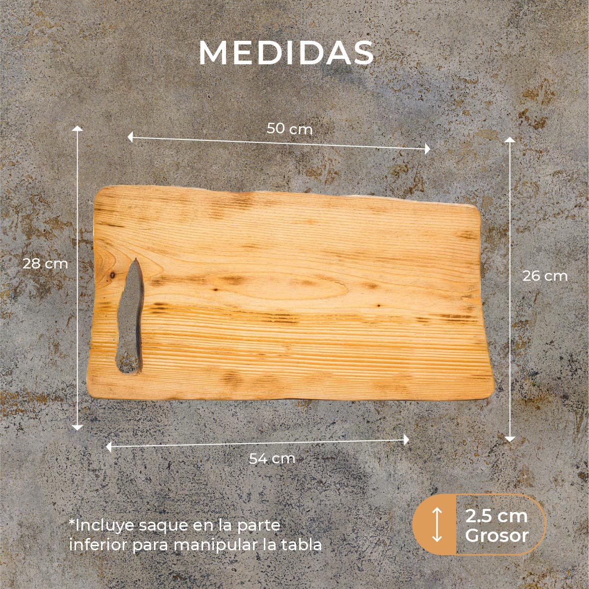 Tabla para picar de madera (pino) rectangular I tabla de quesos y charcuteria I tabla de decoración y corte para carne asados I hecho 100% a mano I LIVE V: 54 x 28 x 2.5.