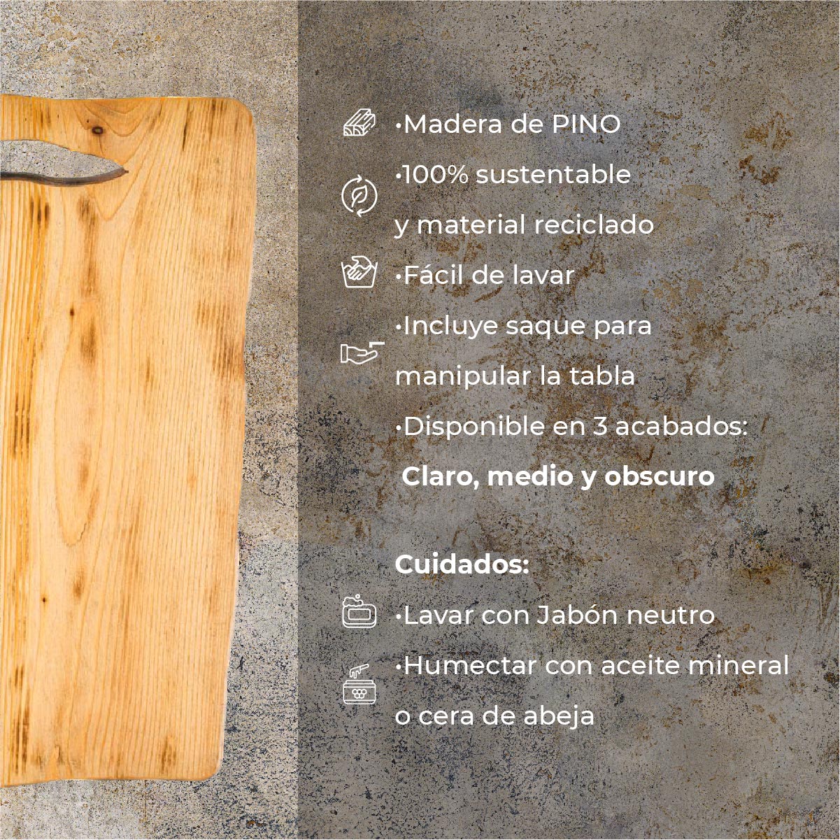 Tabla para picar de madera (pino) rectangular I tabla de quesos y charcuteria I tabla de decoración y corte para carne asados I hecho 100% a mano I LIVE V: 54 x 28 x 2.5.