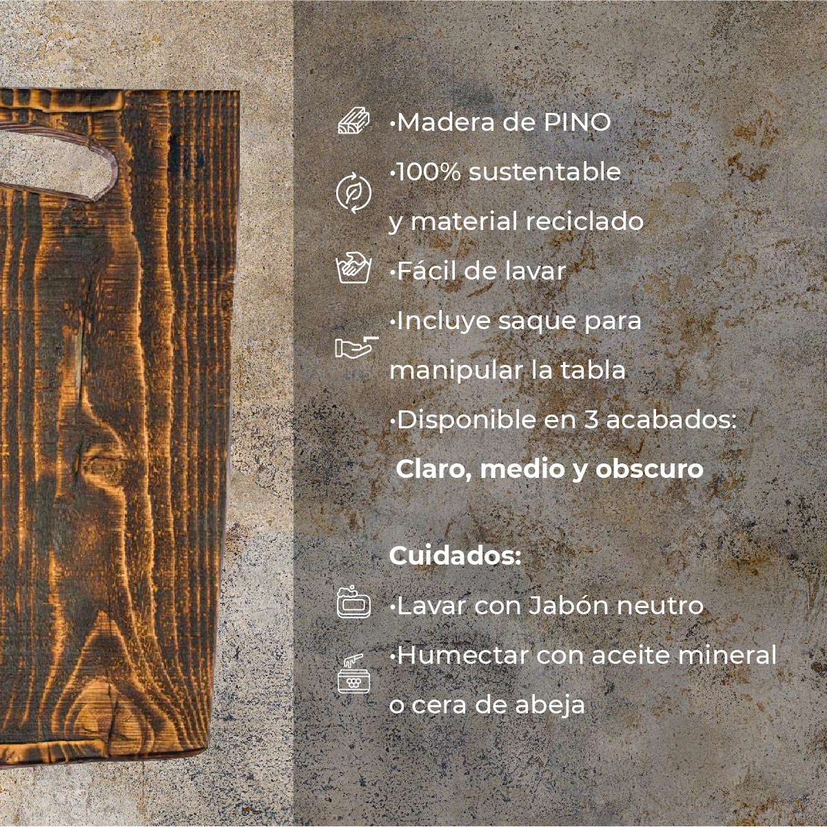 Tabla para picar de madera (pino) rectangular I tabla de quesos y charcuteria I tabla de decoración y corte para carne asados I hecho 100% a mano I LIVE V: 54 x 28 x 2.5.