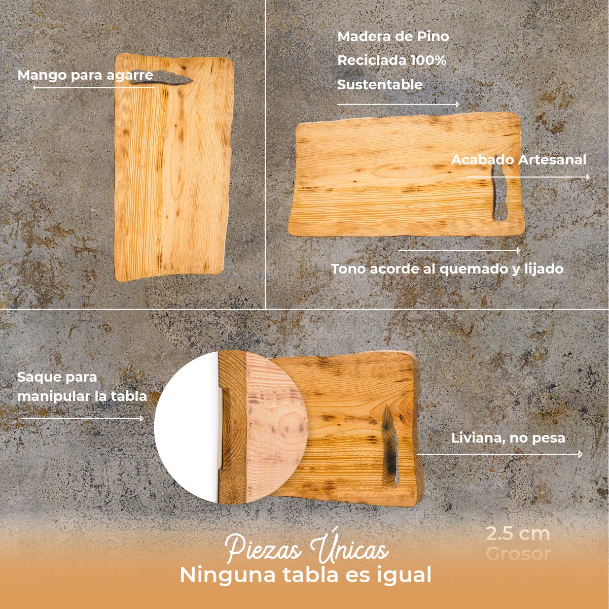 Tabla para picar de madera (pino) rectangular I tabla de quesos y charcuteria I tabla de decoración y corte para carne asados I hecho 100% a mano I LIVE V: 54 x 28 x 2.5.