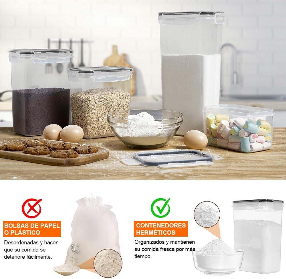 Juego de 8 recipientes herméticos, MDFitness ,Organizadores de cocina, Recipientes herméticos para almacenar, Contenedores para alimentos, Contenedores organizadores, Organizador alacena, Kitchen