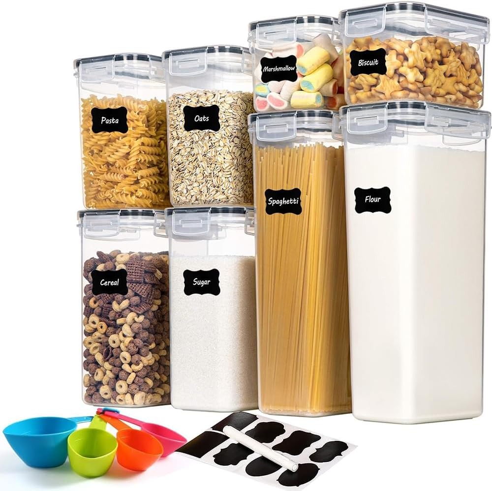 Juego de 8 recipientes herméticos, MDFitness ,Organizadores de cocina, Recipientes herméticos para almacenar, Contenedores para alimentos, Contenedores organizadores, Organizador alacena, Kitchen
