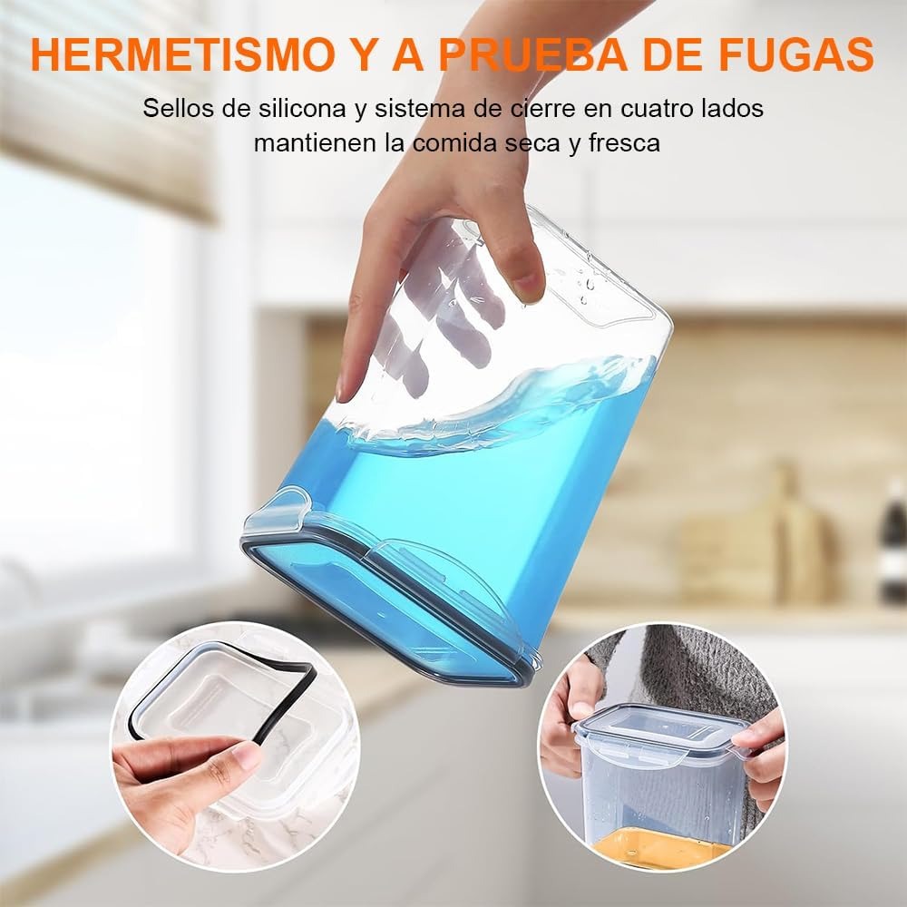 Juego de 8 recipientes herméticos, MDFitness ,Organizadores de cocina, Recipientes herméticos para almacenar, Contenedores para alimentos, Contenedores organizadores, Organizador alacena, Kitchen