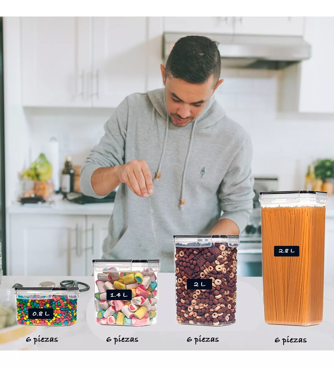 Juego de 24 recipientes herméticos, MDFitness, Organizadores de cocina, Recipientes herméticos para almacenar, Contenedores para alimentos, Contenedores organizadores, Organizador alacena, Kitchen