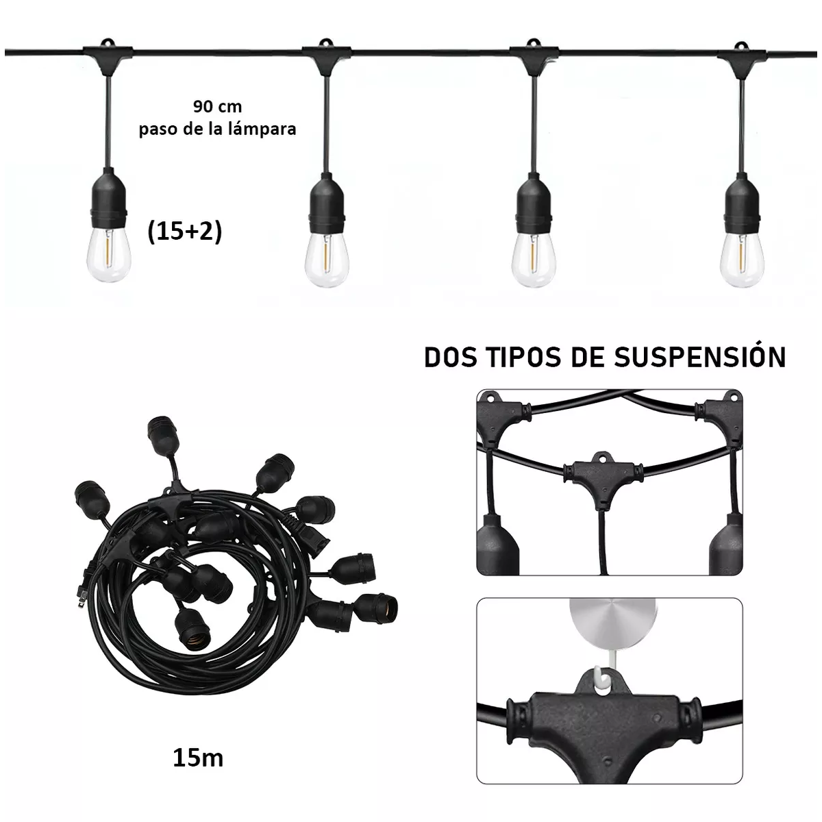 Serie Vintage Exteriores 15+2 Led Focos Impermeable 15m