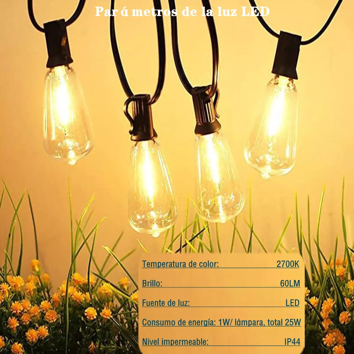 Guirnalda De Luces 30+2 Led Focos De Exterior Vintage 20m