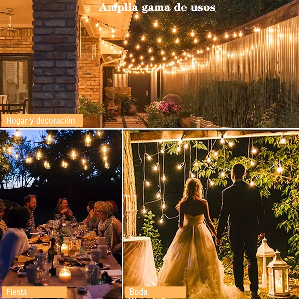 Guirnalda De Luces 30+2 Led Focos De Exterior Vintage 20m