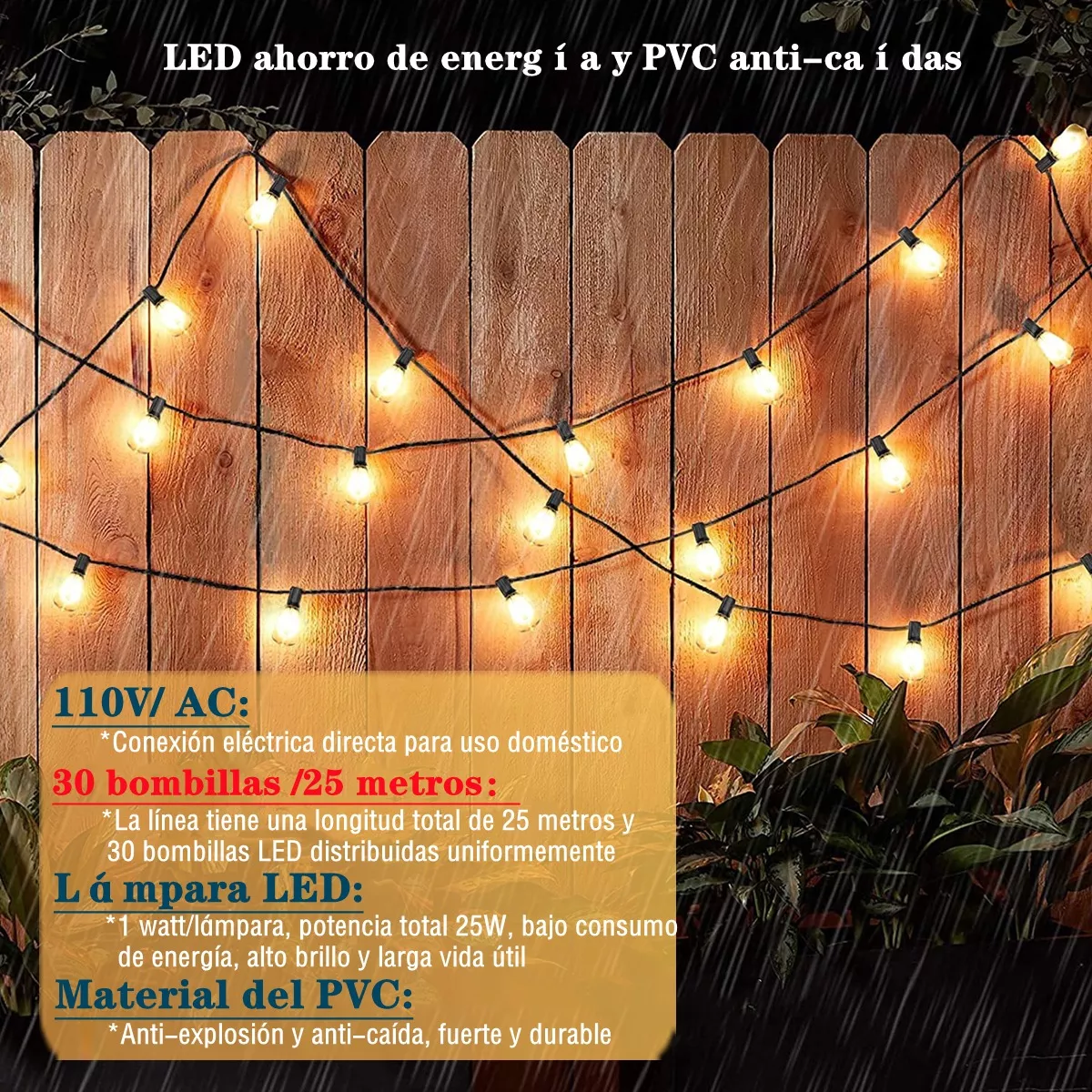 Guirnalda De Luces 30+2 Led Focos De Exterior Vintage 20m