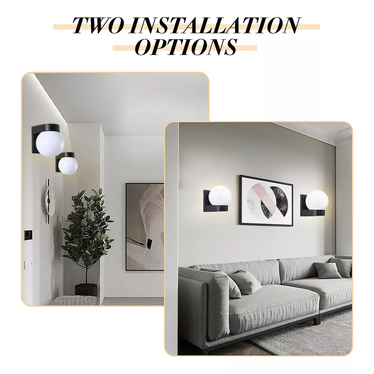 Par Lampara De Pared Exterior/interior Arbotante Tipo Globo 2pcs