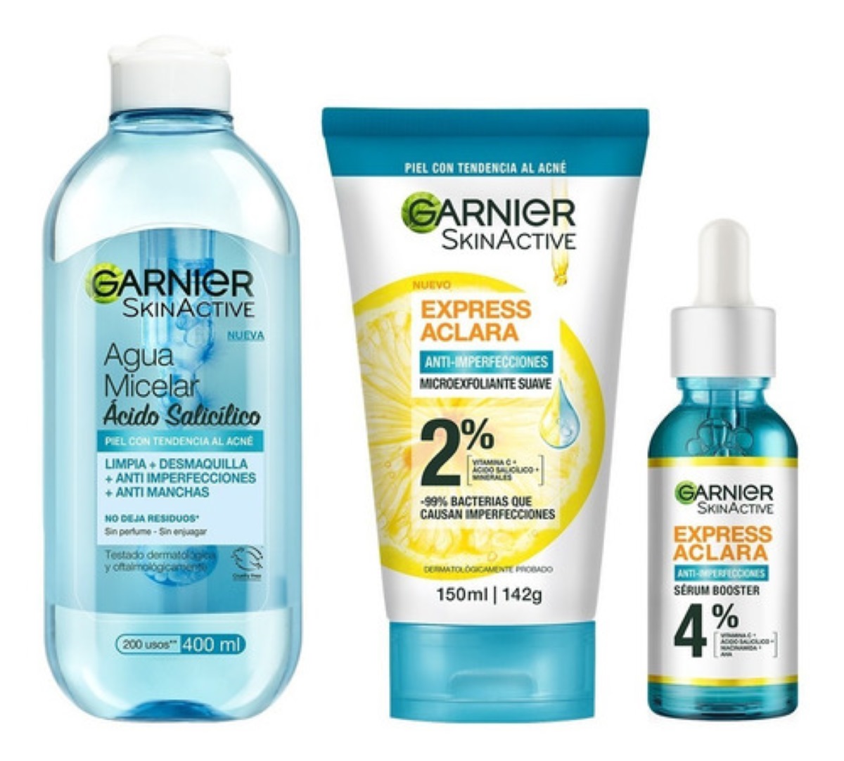 Kit Garnier Rutina Express Aclara Anti Acné Ácido Salicílico 3 pz