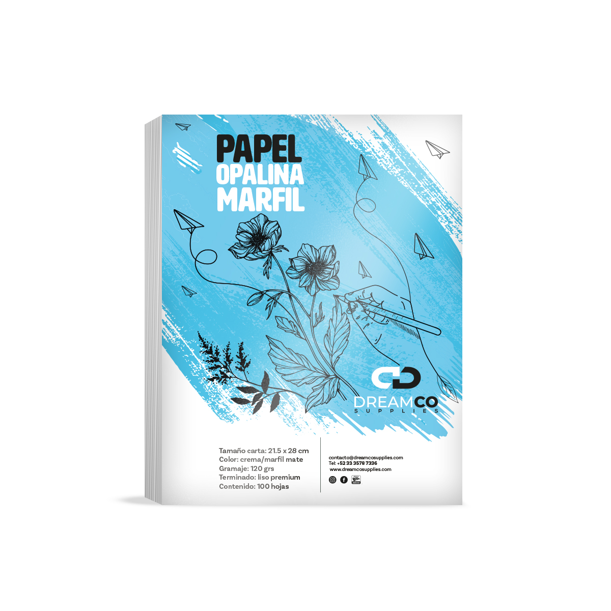 Papel Opalina Marfil Premium Carta 120grs Paquete 100 Hojas