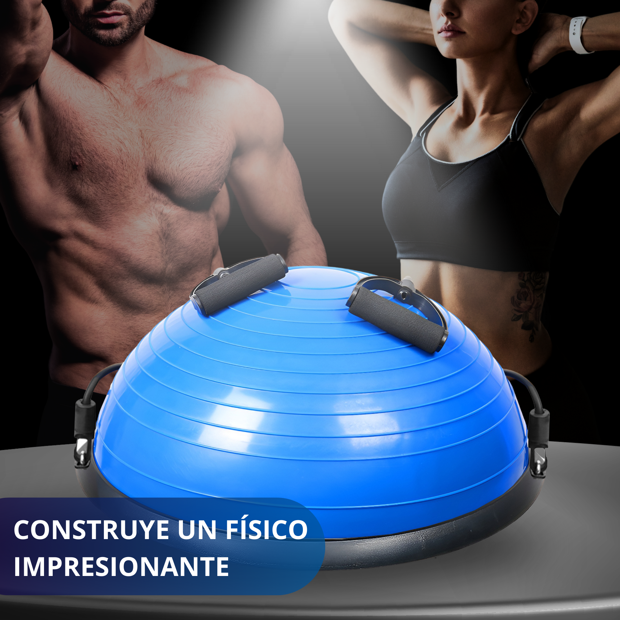 PELOTA PILATES YOGA EQUILIBRIO ECOMLAB CON LIGAS RESISTENCIA COLOR AZUL.