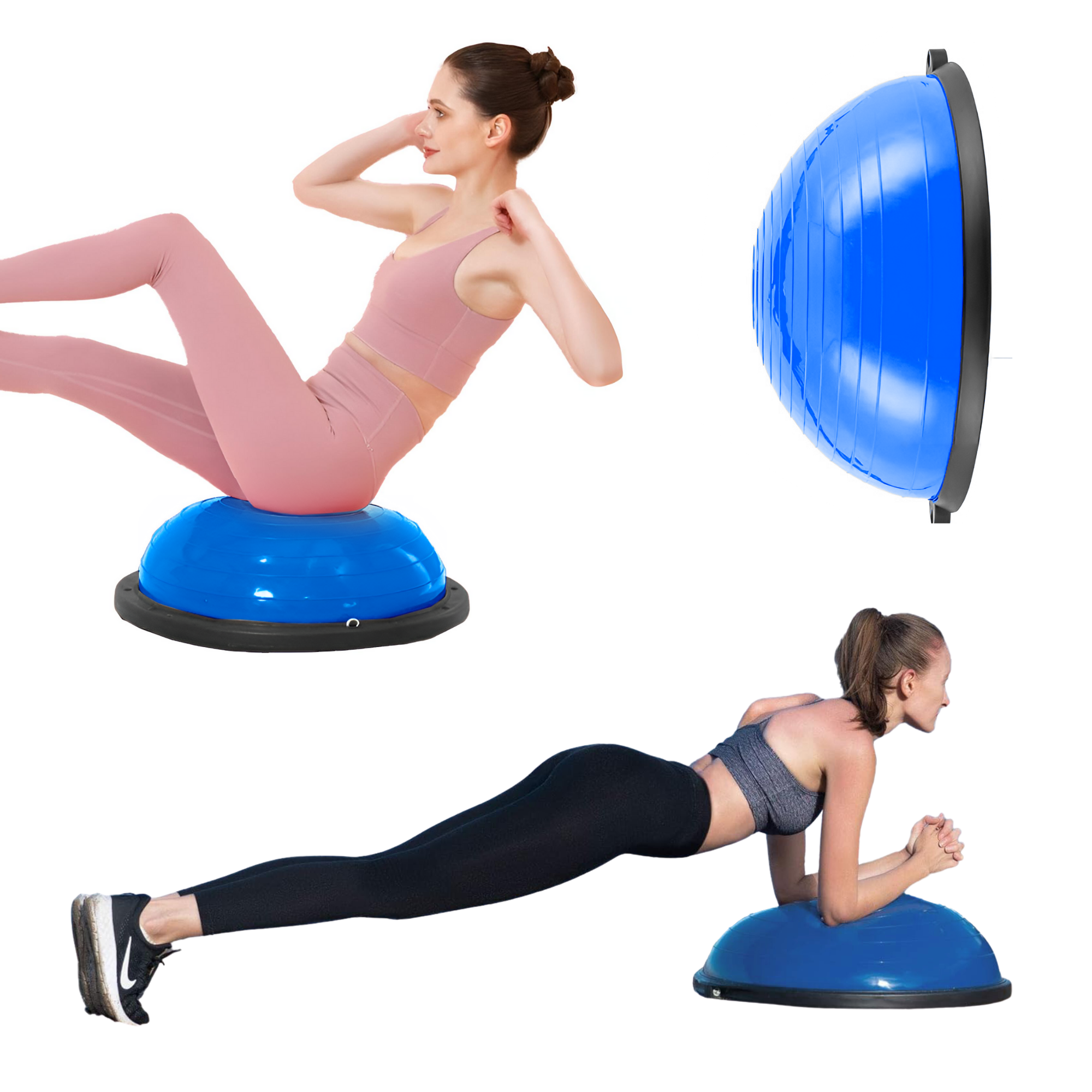 PELOTA PILATES YOGA EQUILIBRIO ECOMLAB CON LIGAS RESISTENCIA COLOR AZUL.