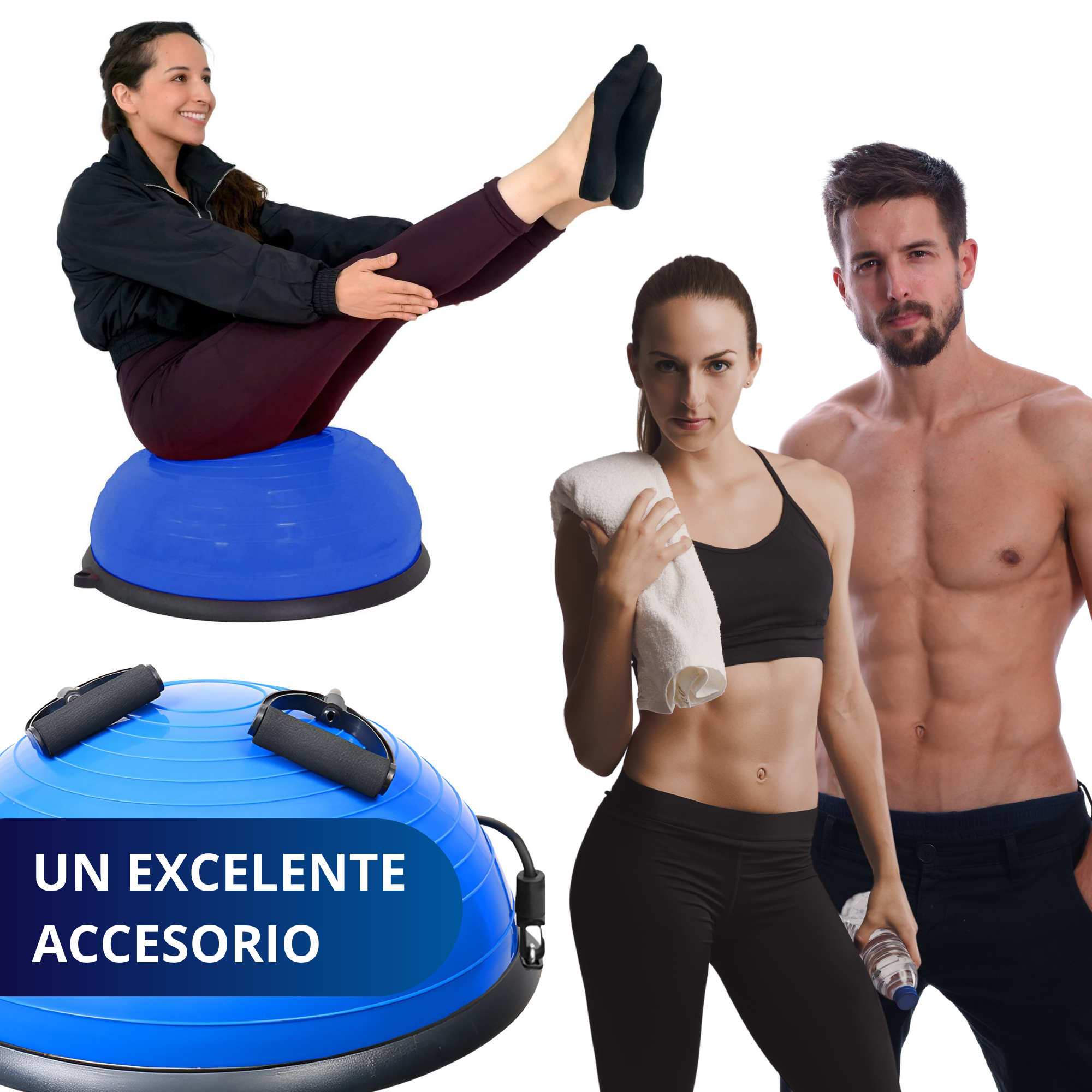 PELOTA PILATES YOGA EQUILIBRIO ECOMLAB CON LIGAS RESISTENCIA COLOR AZUL.