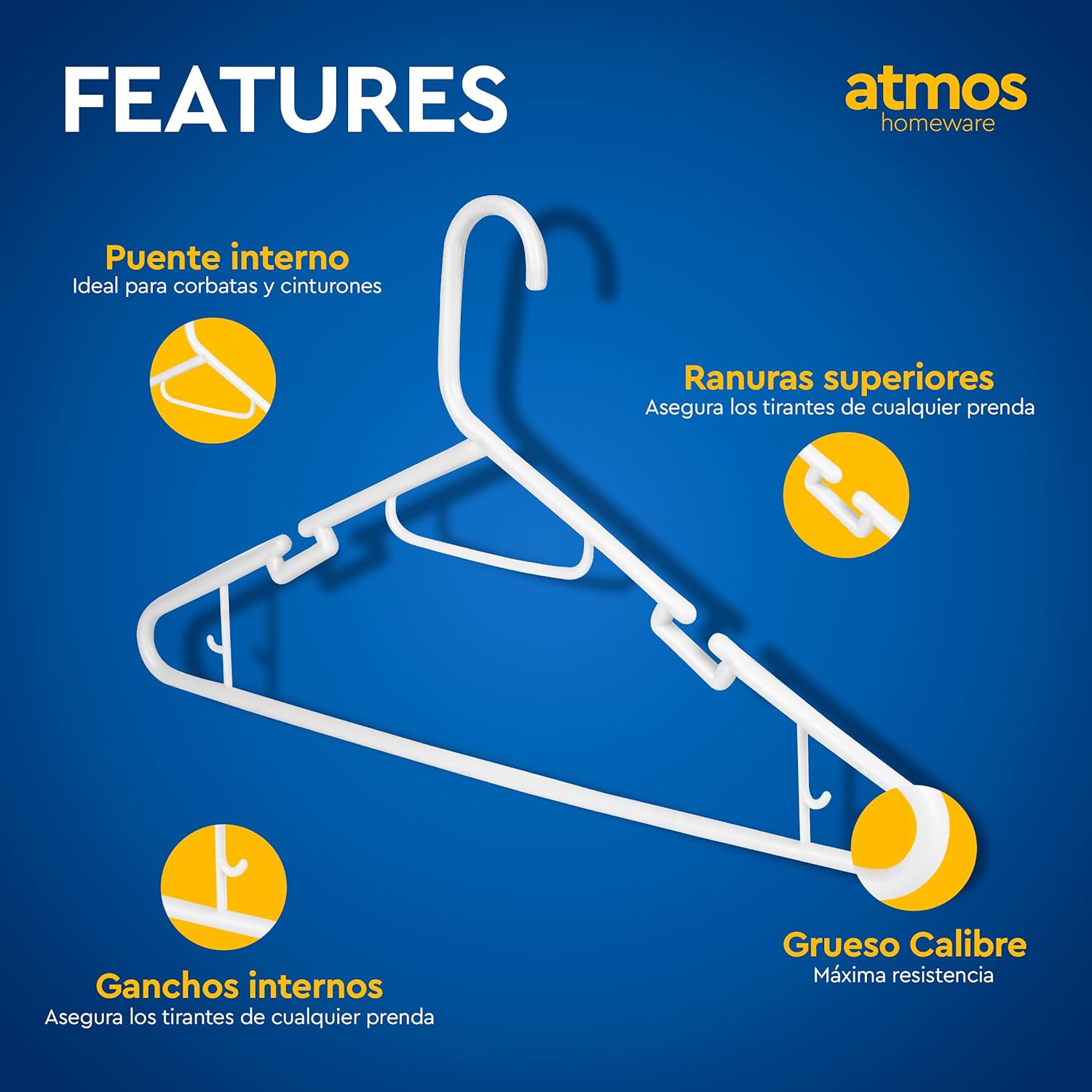 Atmos Homeware Ganchos para Ropa | 20 Ganchos de Plástico Premium para Colgar Ropa | Gruesos, Resistentes y Duraderos | Paquete de 20 Perchas Color Blanco
