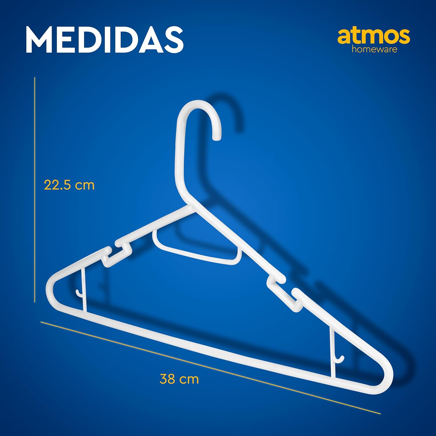 Atmos Homeware Ganchos para Ropa | 20 Ganchos de Plástico Premium para Colgar Ropa | Gruesos, Resistentes y Duraderos | Paquete de 20 Perchas Color Blanco