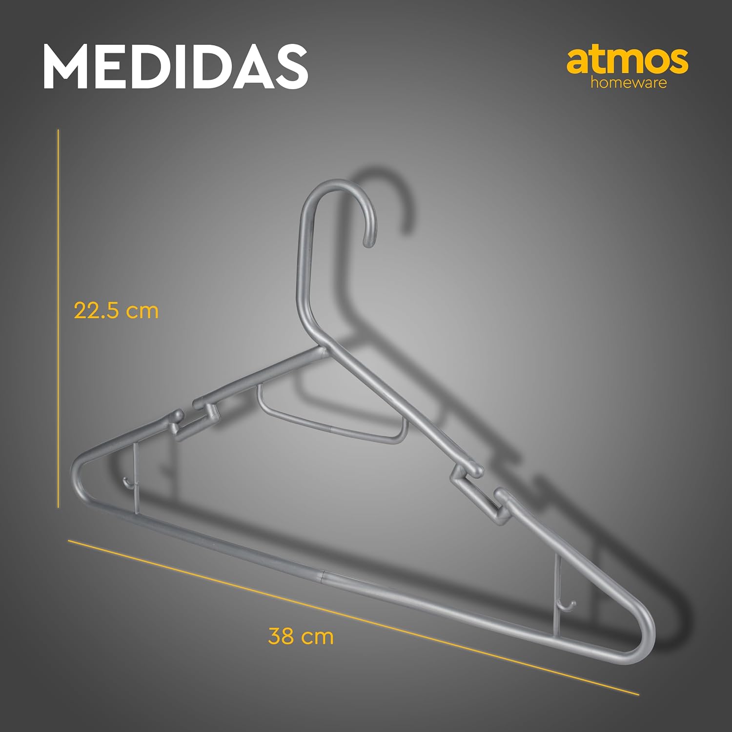 Atmos Homeware Ganchos para Ropa | 20 Ganchos de Plástico Premium para Colgar Ropa | Gruesos, Resistentes y Duraderos | Paquete de 20 Perchas Color Plata