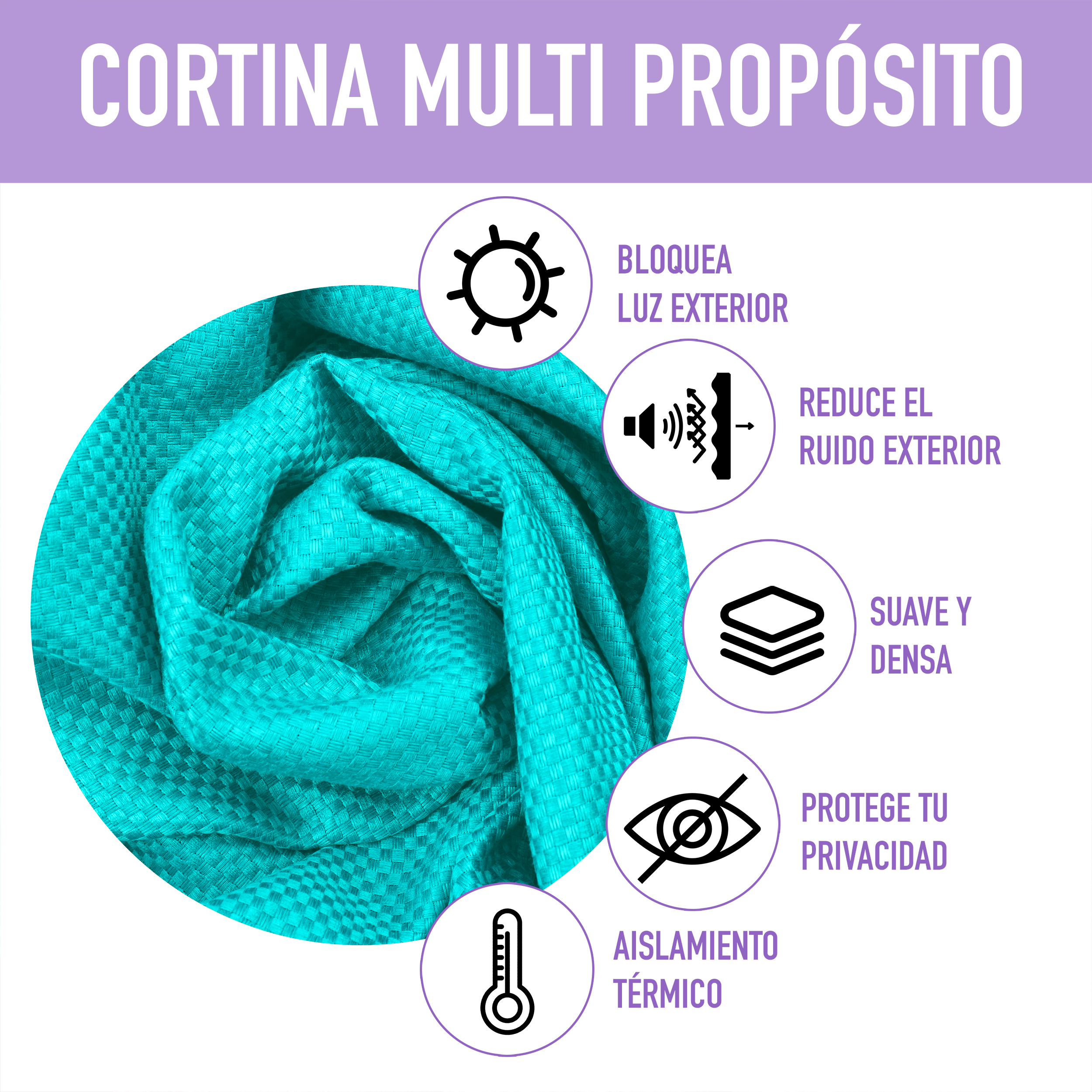 Cortina Blackout Turquesa Tramada Larga Térmica Bloqueo De Luz 95%