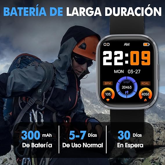 Lostrain Reloj Inteligente Hombre y Mujer,Smartwatch Deportivo 1.96" HD Pantalla táctil con Llamada Bluetooth,Pulsera Inteligente Impermeable IP68 Monitor De Frecuencia Cardíaca/SPO2/Presión Arterial