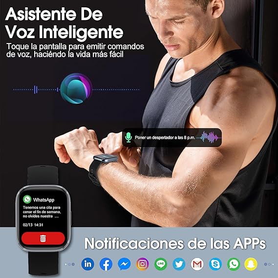 Lostrain Reloj Inteligente Hombre y Mujer,Smartwatch Deportivo 1.96" HD Pantalla táctil con Llamada Bluetooth,Pulsera Inteligente Impermeable IP68 Monitor De Frecuencia Cardíaca/SPO2/Presión Arterial