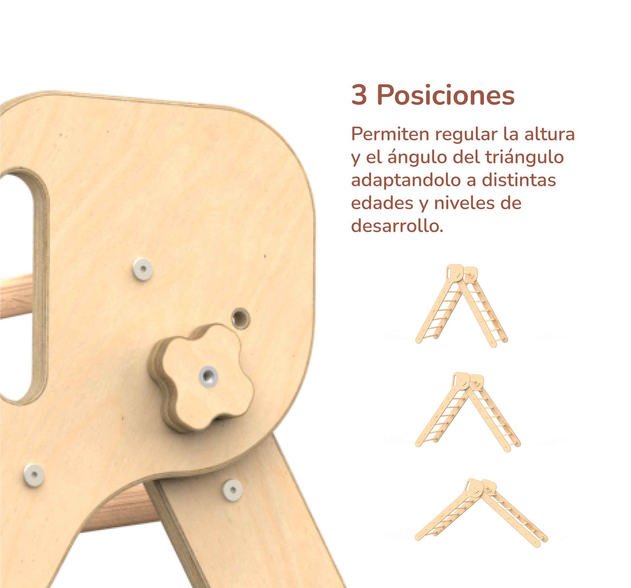 Triángulo de Escalada Grande Tres Posiciones + Rampa de Barras Estructura de Juego Pikler para Bebés y Niños (Color Natural)