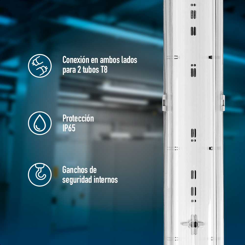 ICON Gabinete A Prueba De Humedad para 2 Tubos T8 Ip65