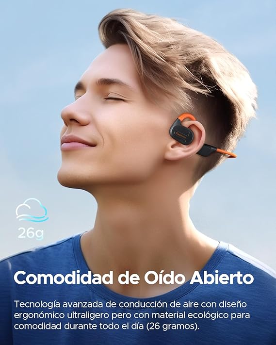 truefree F2 Audífonos Inalámbricos de Conducción Aérea Bluetooth 5.3 Oído Abierto IPX4 Auriculares Deportivos,4-Mic Driver de 16,2 mm Ajuste Cómodo Modo de Juego Baja Latencia Total 15Horas