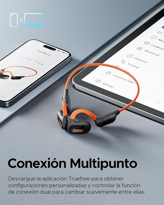 truefree F2 Audífonos Inalámbricos de Conducción Aérea Bluetooth 5.3 Oído Abierto IPX4 Auriculares Deportivos,4-Mic Driver de 16,2 mm Ajuste Cómodo Modo de Juego Baja Latencia Total 15Horas