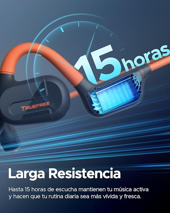 truefree F2 Audífonos Inalámbricos de Conducción Aérea Bluetooth 5.3 Oído Abierto IPX4 Auriculares Deportivos,4-Mic Driver de 16,2 mm Ajuste Cómodo Modo de Juego Baja Latencia Total 15Horas