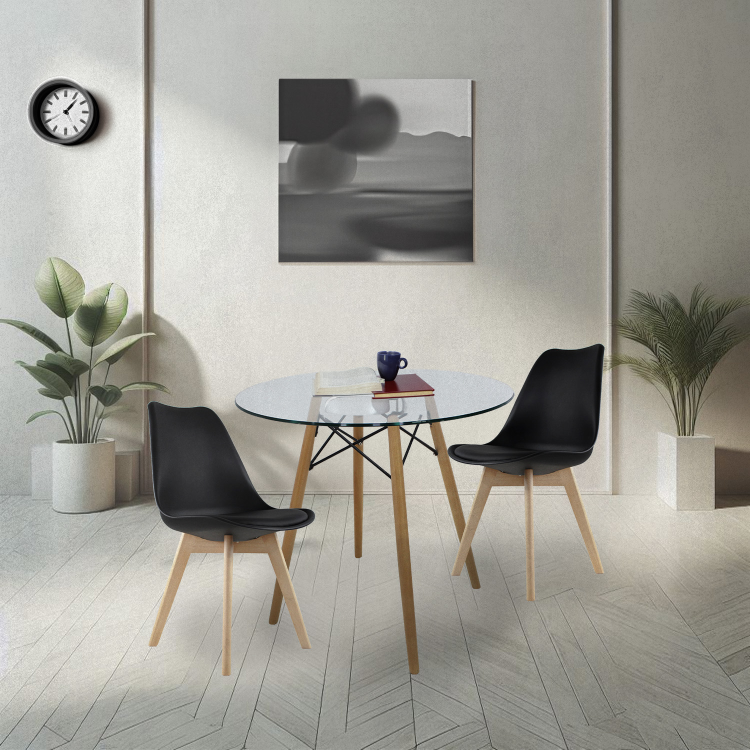 Set de Comedor Cristal 80 cm y 4 Sillas Frankfurt Negro Mundo In.