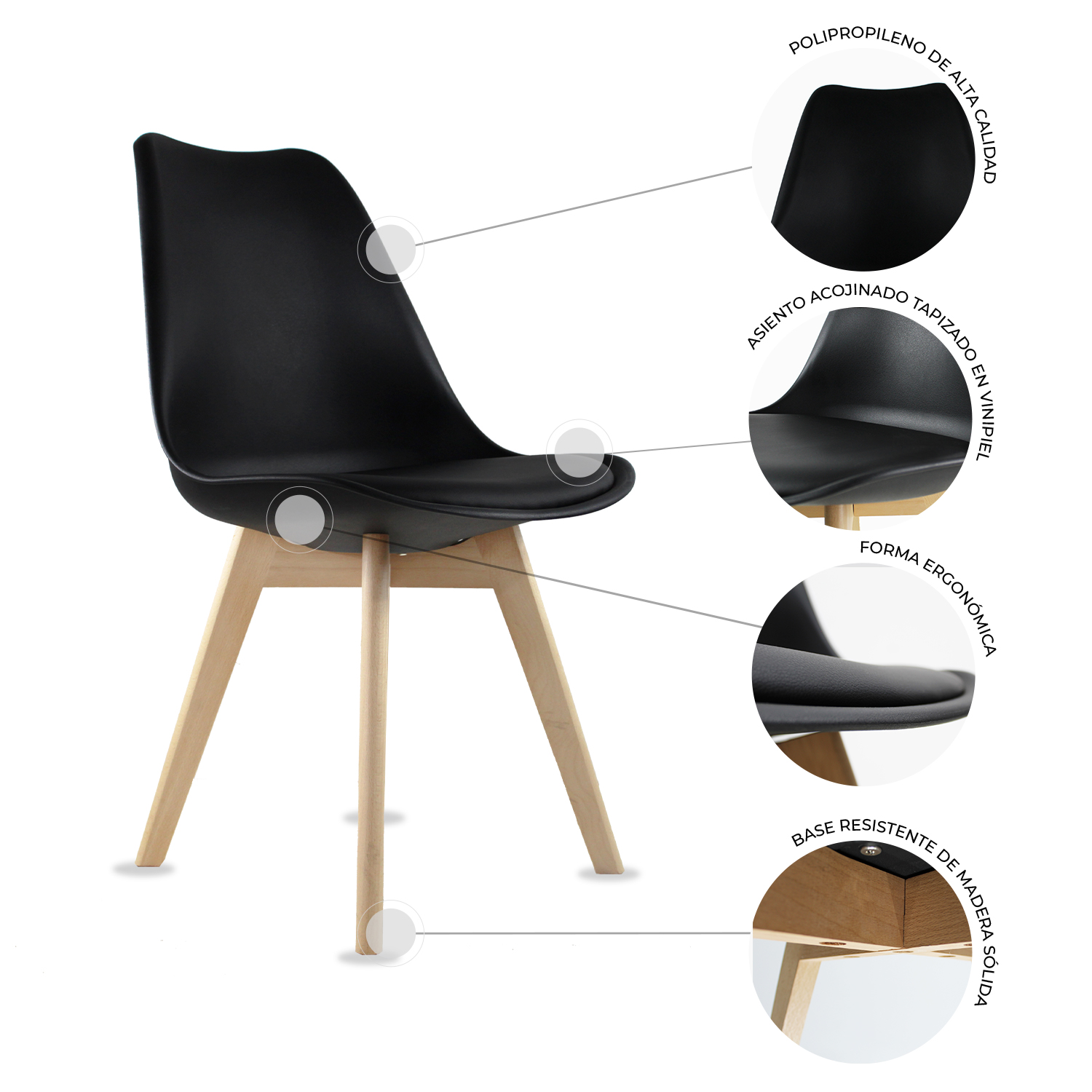 Set de Comedor 4 Sillas Frankfurt Negro y Mesa Cristal Mob-T5 Nogal 120 cm Mundo In.