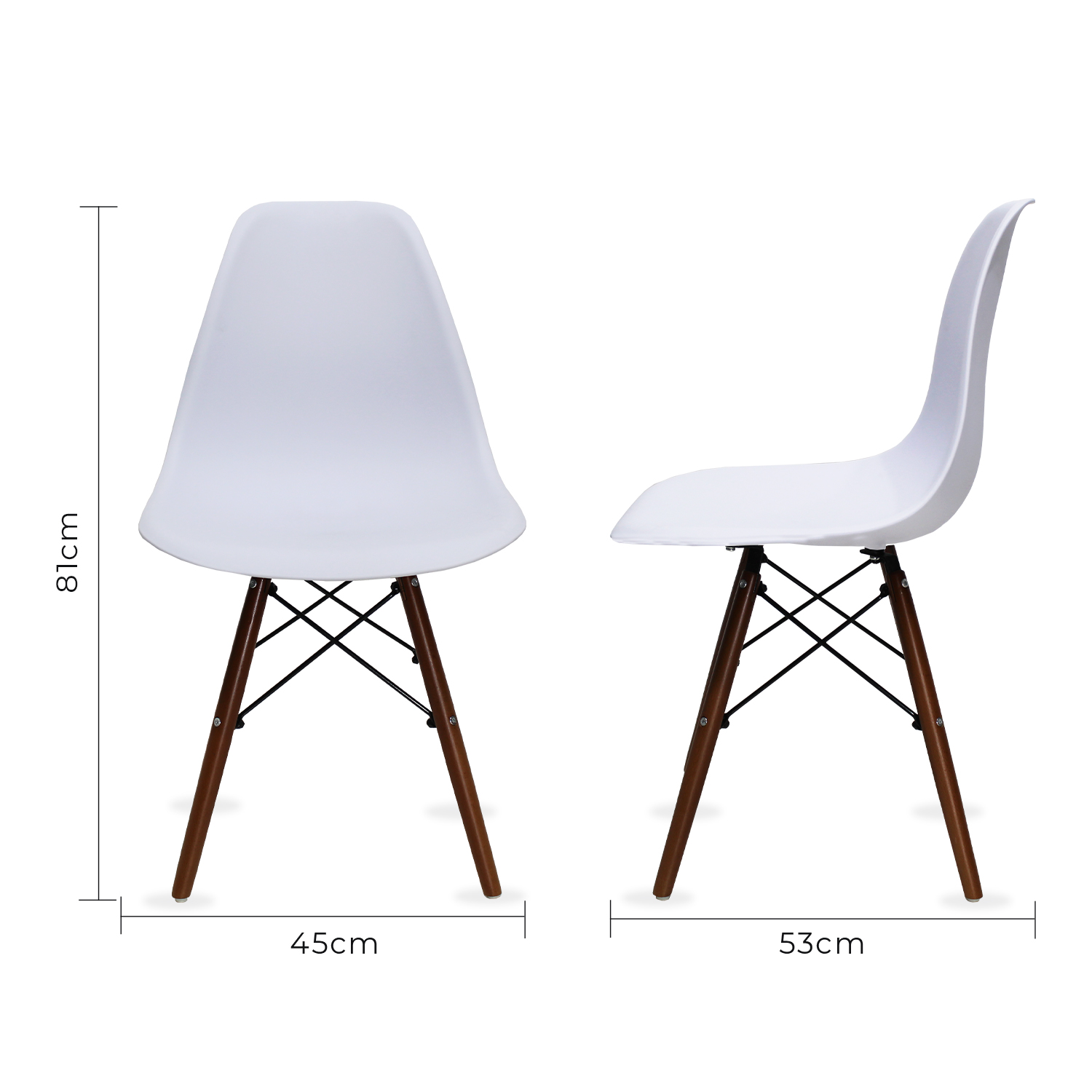 Set de comedor Cristal Oslo Nogal  y 4 sillas Eames Blanco base Nogal Mundo In.