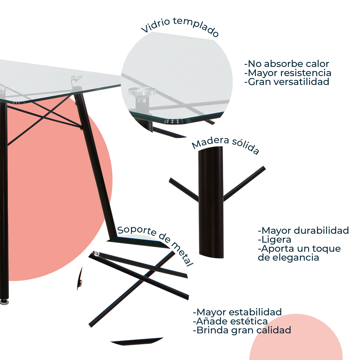 Set de Comedor 4 Sillas Frankfurt Negro y Mesa Cristal Mob-T5 Nogal 120 cm Mundo In.