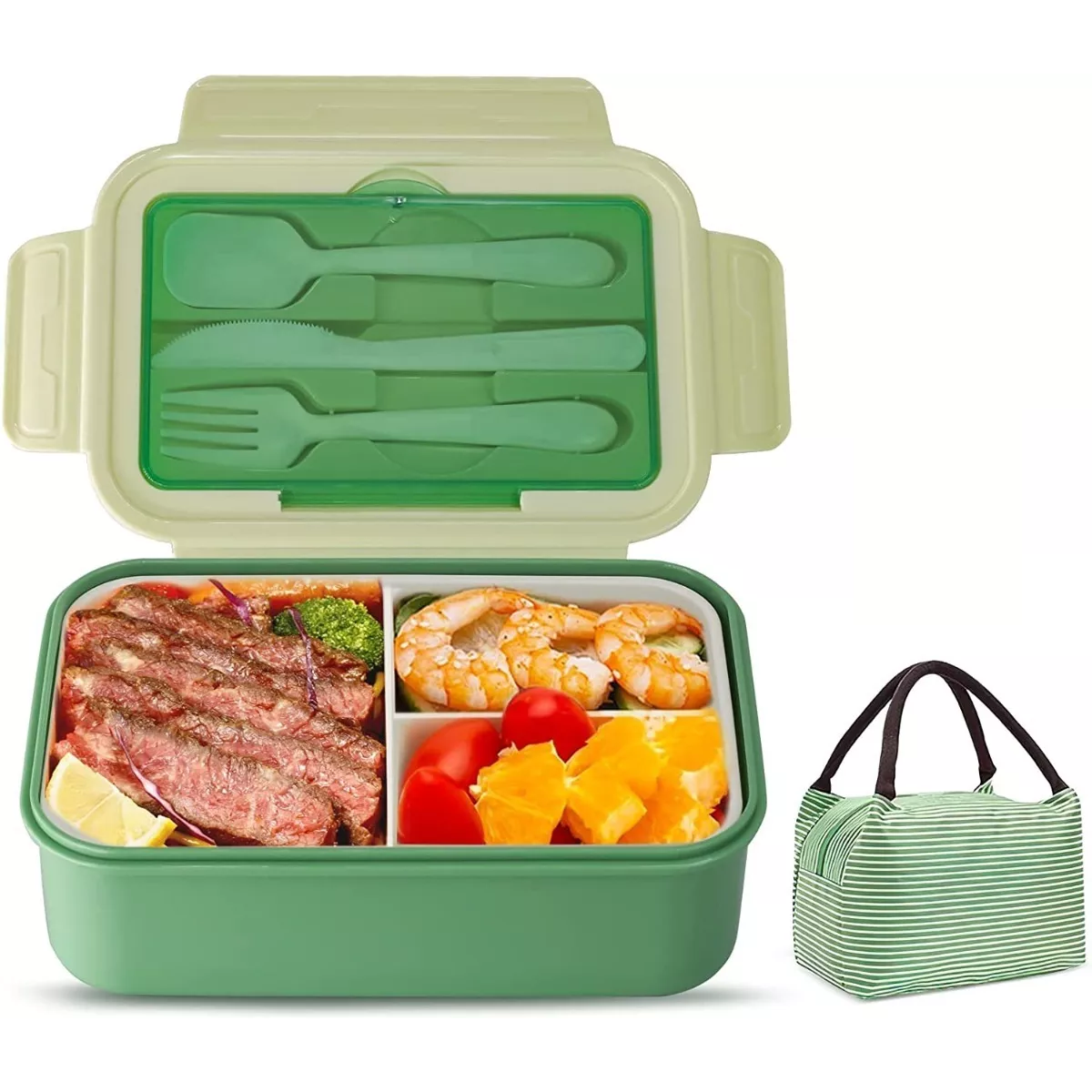 Lonchera Con Topper Y Cubiertos Capacidad 1100 ml Verde