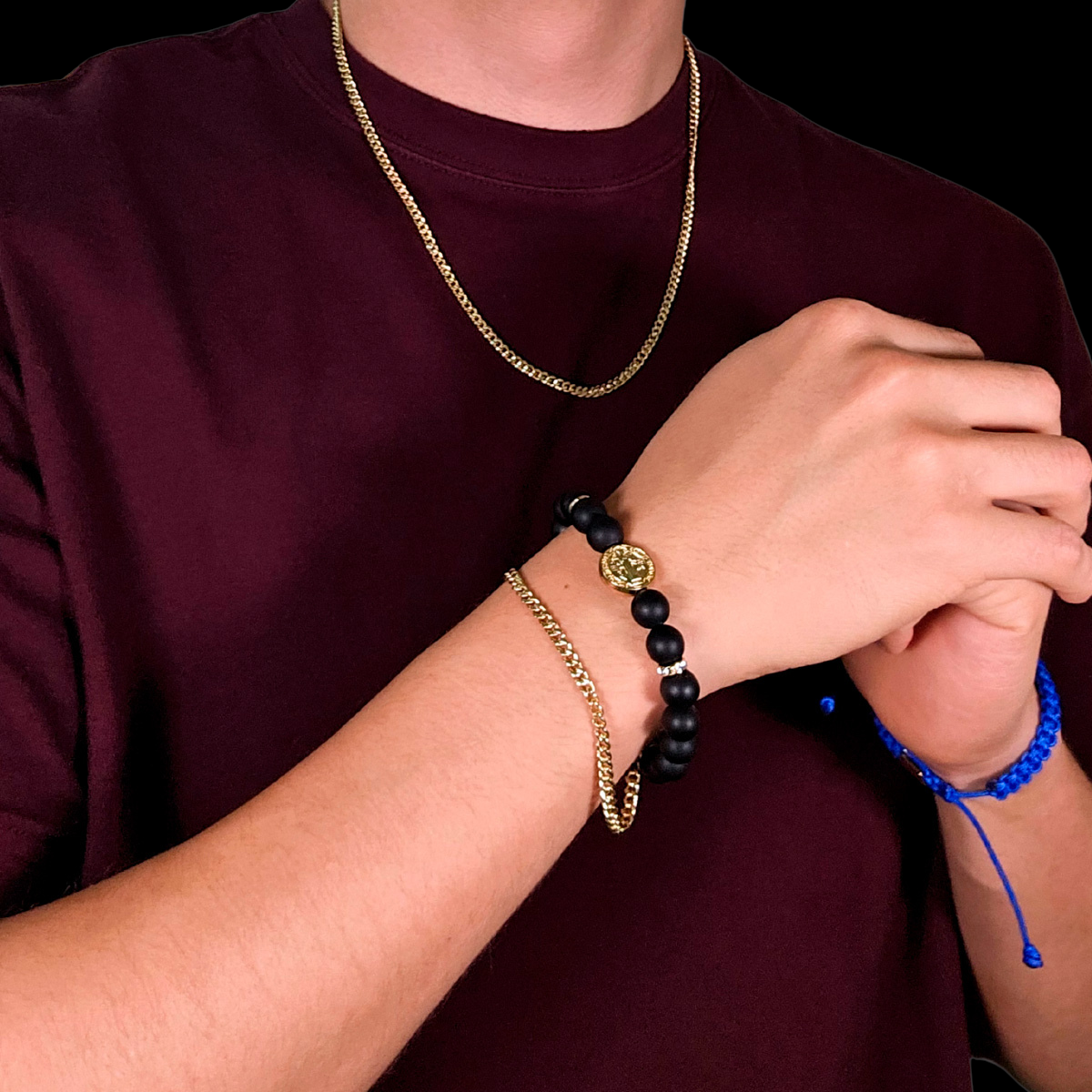 Pulsera San Benito Hombre Piedra Ónix Mate 